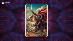 Knight of Swords tarot card showing a knight charging forward on horseback with a raised sword