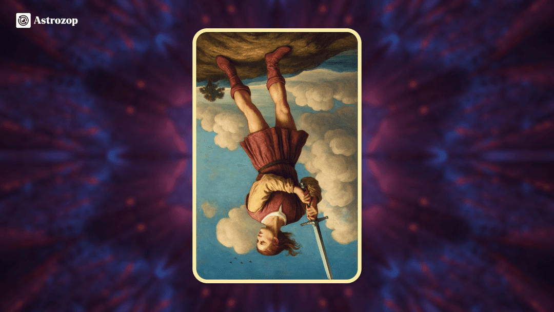 Reversed Page of Swords tarot card showing a figure with the sword turned downwards